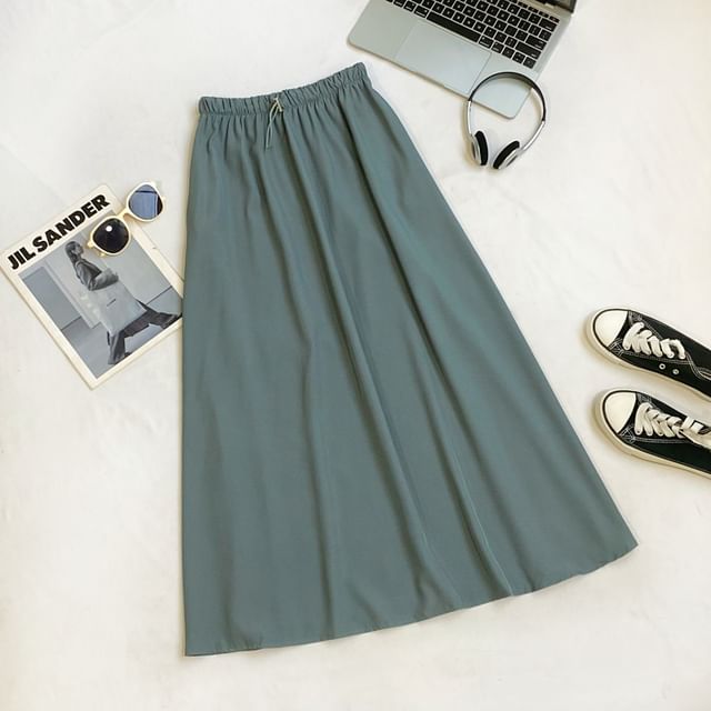 Casual Maxi A-Line Skirt with Drawstring Waist