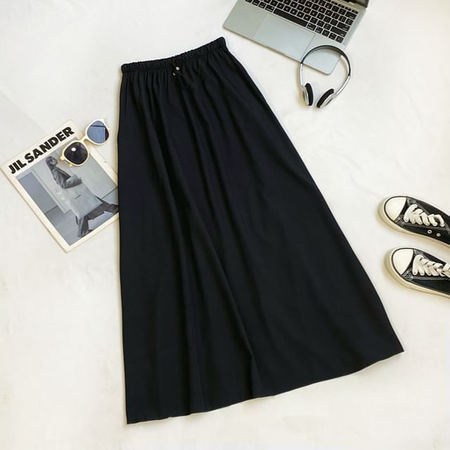 Casual Maxi A-Line Skirt with Drawstring Waist