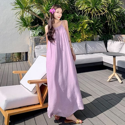 Ruched Maxi Tunic Dress with Thin Straps