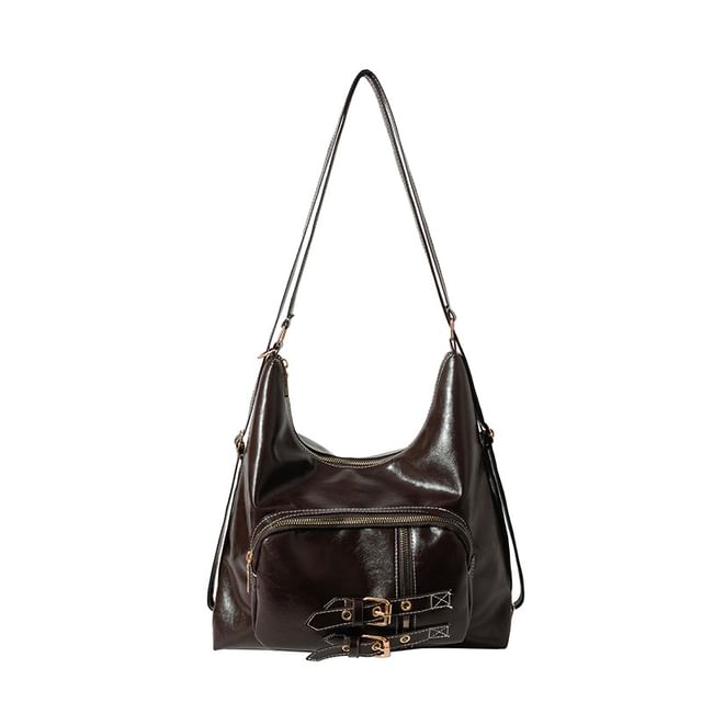 Buckled Multiway Faux Leather Shoulder Bag
