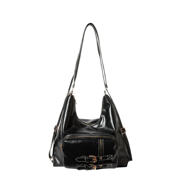 Buckled Multiway Faux Leather Shoulder Bag