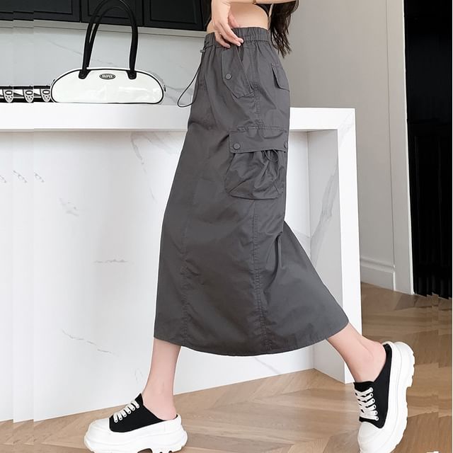 Solid Midi A-Line Skirt - High Waist Versatile