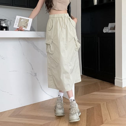Solid Midi A-Line Skirt - High Waist Versatile