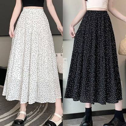 Polka Dot Midi A-Line Skirt - High Rise Chic