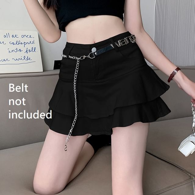 Ruffle Denim Mini Skirt - High Waist A-Line