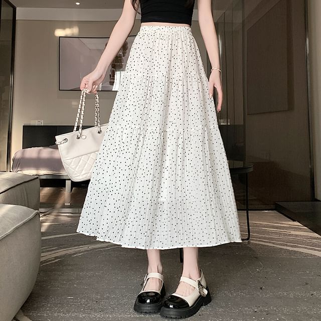 Polka Dot Midi A-Line Skirt - High Rise Chic