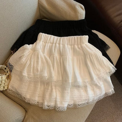Lace Mini Skirt with Elastic Waistband - Soft
