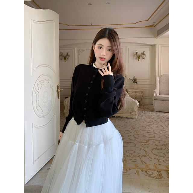 Mock Two-Piece Crop Top with Mesh Skirt