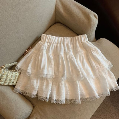 Lace Mini Skirt with Elastic Waistband - Soft