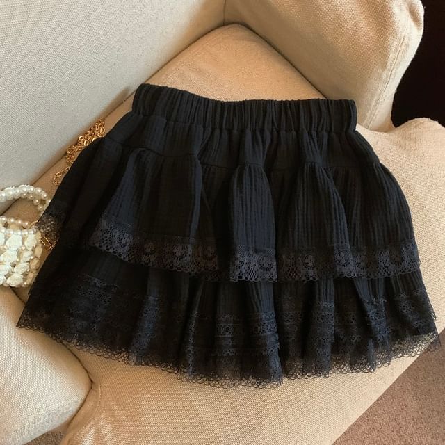 Lace Mini Skirt with Elastic Waistband - Soft