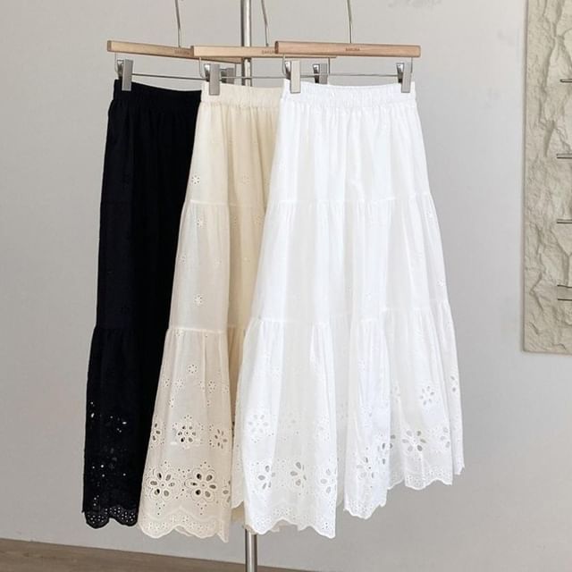 Lace Maxi Skirt - High Waist Flowy A-Line