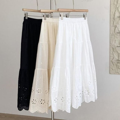 Lace Maxi Skirt - High Waist Flowy A-Line