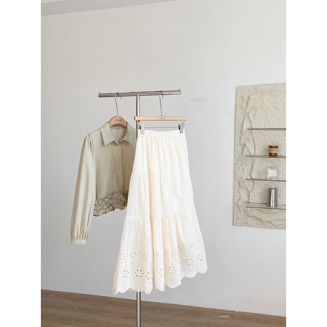 Lace Maxi Skirt - High Waist Flowy A-Line