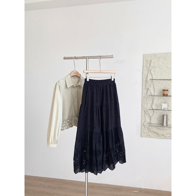 Lace Maxi Skirt - High Waist Flowy A-Line