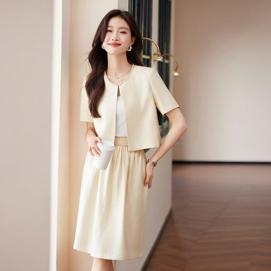 Beaded Jacket with Gathered Midi Skirt Ensemble