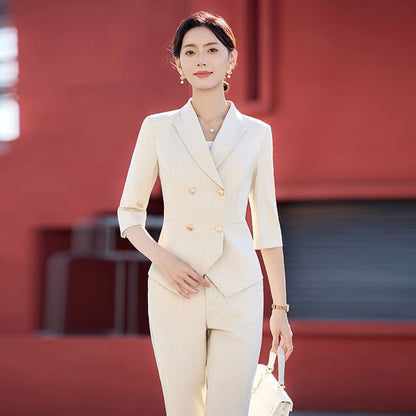 Double Breasted Blazer, Flared Pants & Skirt Set