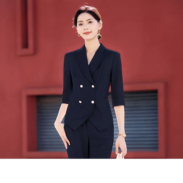 Double Breasted Blazer, Flared Pants & Skirt Set