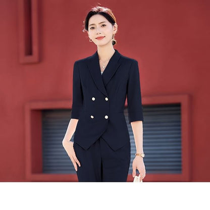 Double Breasted Blazer, Flared Pants & Skirt Set