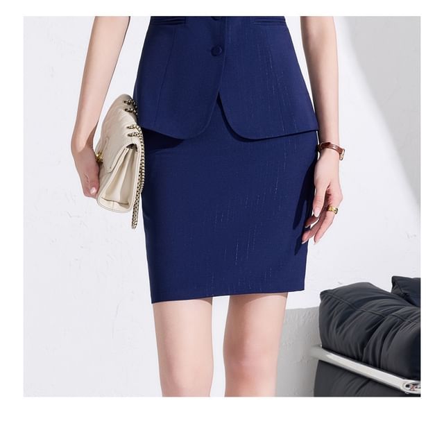V-Neck Blazer, Cropped Trousers & Mini Pencil Skirt Set