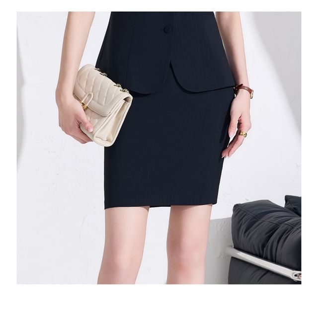 V-Neck Blazer, Cropped Trousers & Mini Pencil Skirt Set