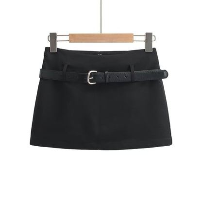 Low Rise Mini Pencil Skirt with Belt