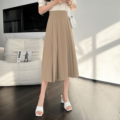 Accordion Pleat Midi A-Line Skirt