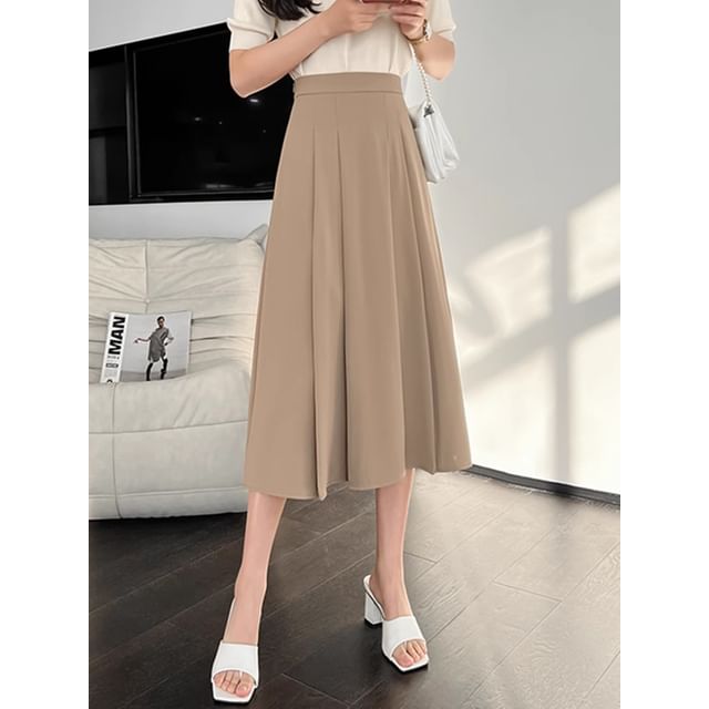 Accordion Pleat Midi A-Line Skirt