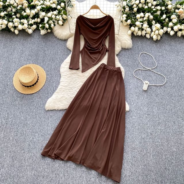 Cowl Neck Tee with Maxi Skirt Set