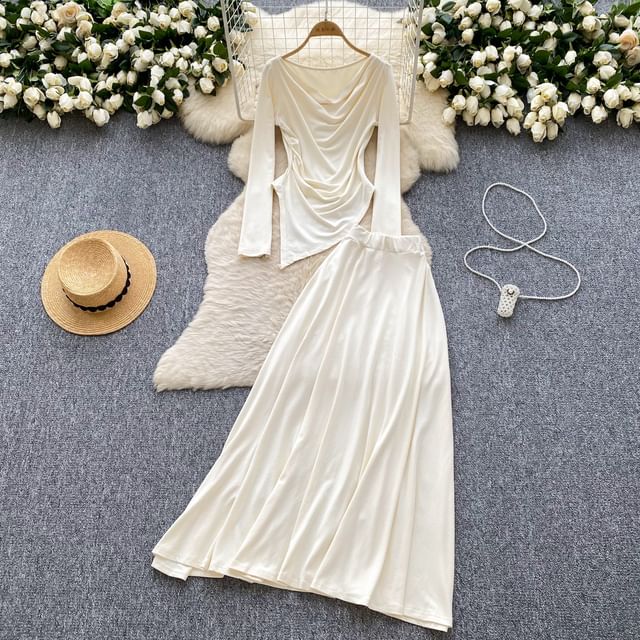 Cowl Neck Tee with Maxi Skirt Set