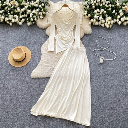 Cowl Neck Tee with Maxi Skirt Set