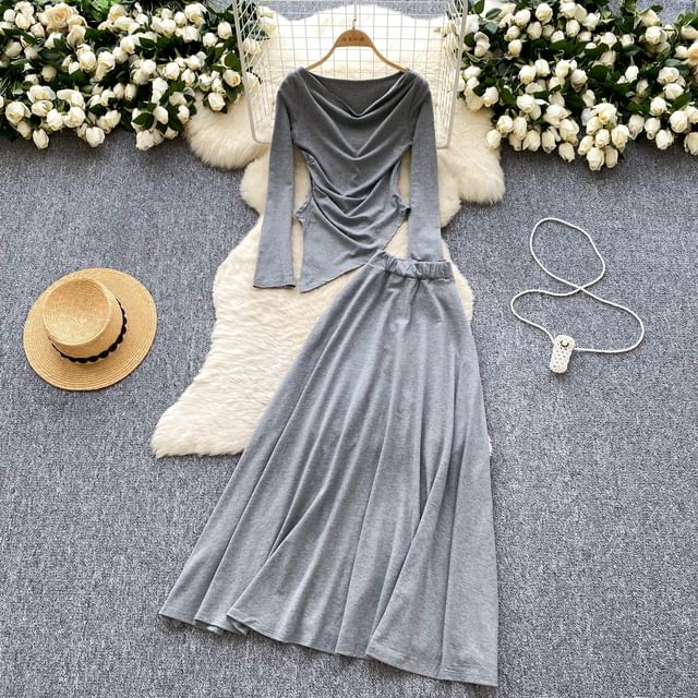 Cowl Neck Tee with Maxi Skirt Set