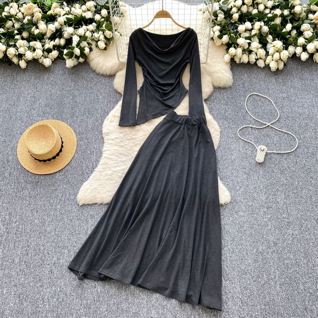 Cowl Neck Tee with Maxi Skirt Set