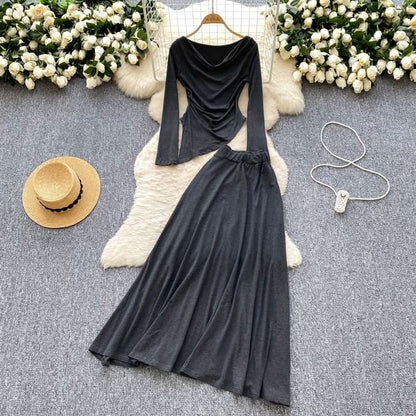 Cowl Neck Tee with Maxi Skirt Set
