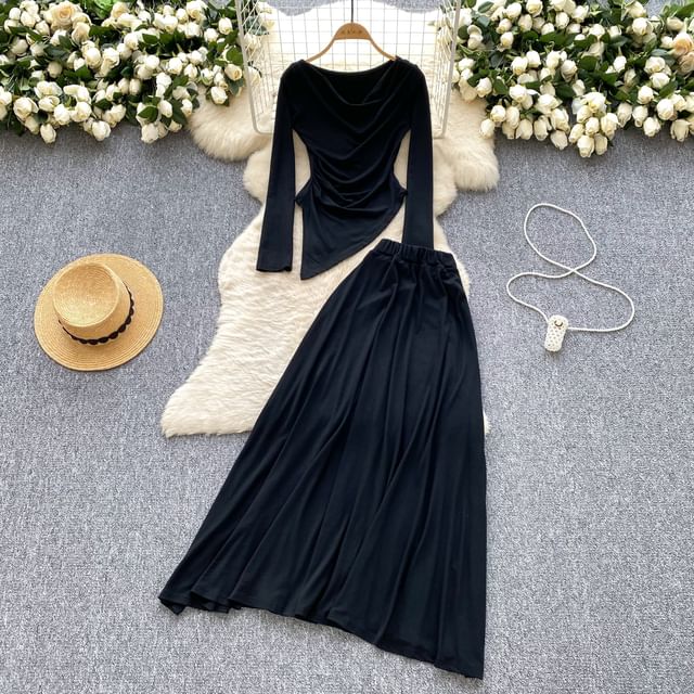 Cowl Neck Tee with Maxi Skirt Set