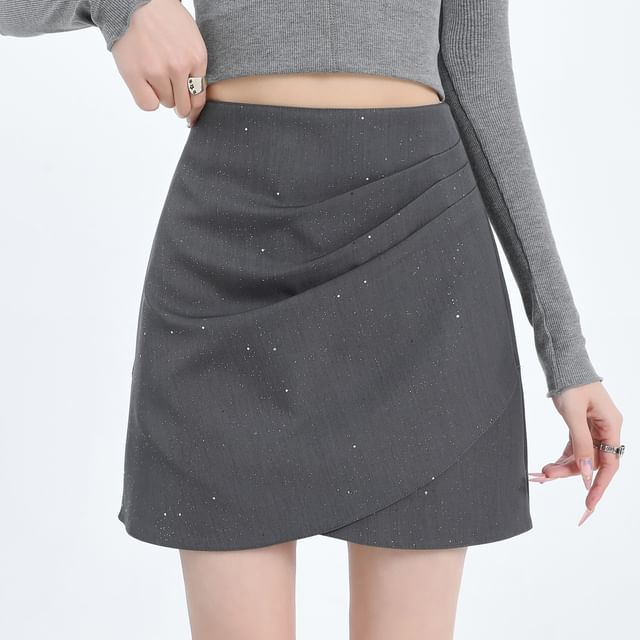 Glitter Ruched Mini Skirt