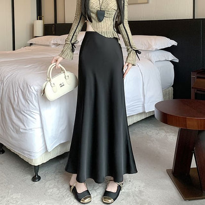 Satin Fishtail Maxi Skirt