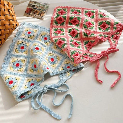 Scarf Triangle Floral Knit Plaid Head