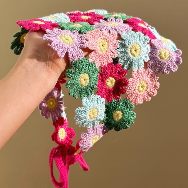 Knit Scarf Floral Head Triangle