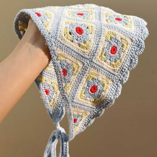 Floral Scarf Head Knit Plaid Triangle