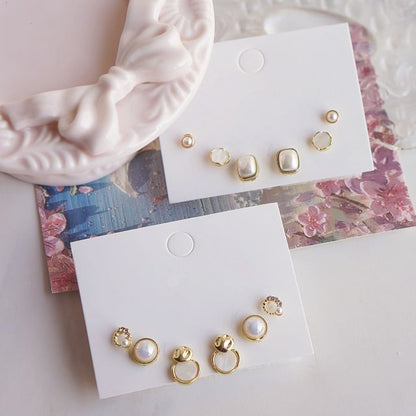 Earring Stud Pearl Faux Set