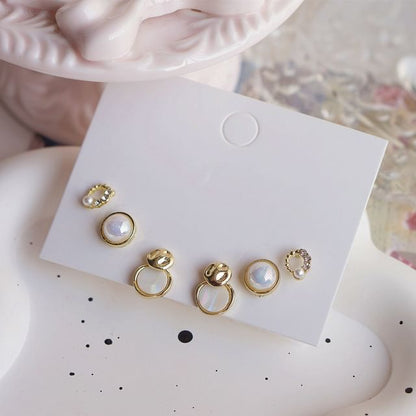 Earring Stud Pearl Faux Set