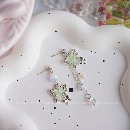 Beaded Dangle Butterfly Earring Clip / On