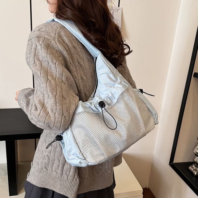 Drawstring Panel Mesh Shoulder Bag