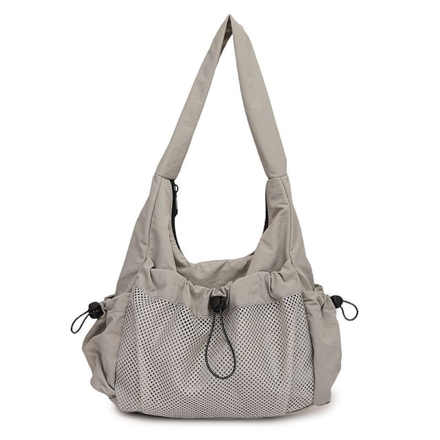 Drawstring Panel Mesh Shoulder Bag
