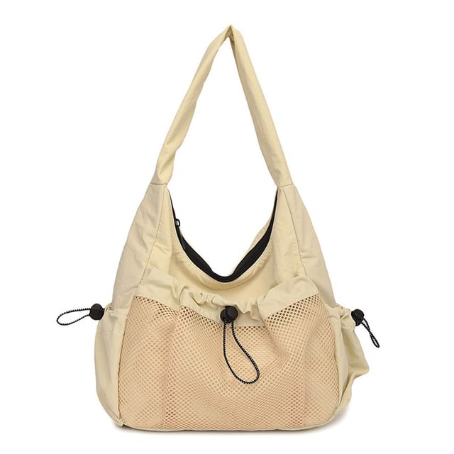Drawstring Panel Mesh Shoulder Bag