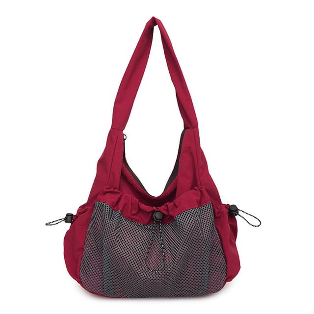 Drawstring Panel Mesh Shoulder Bag