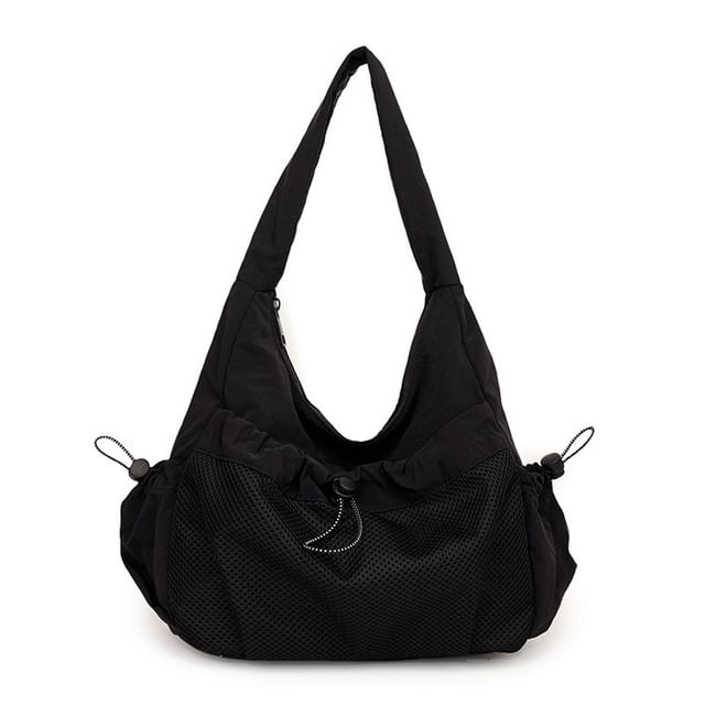 Drawstring Panel Mesh Shoulder Bag