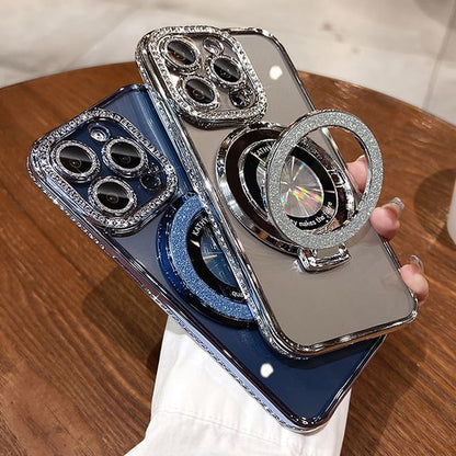 Phone Transparent Case MagSafe) with Magnetic Stand (Compatible Rhinestone