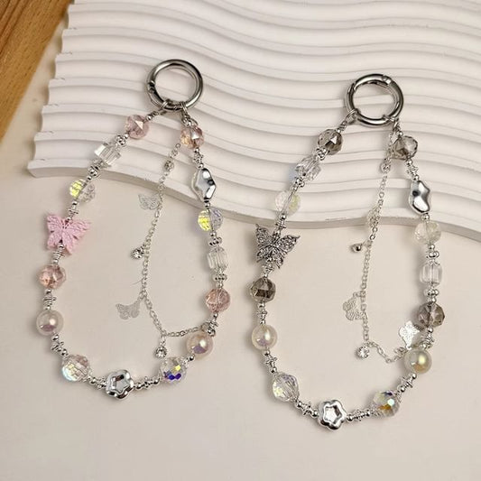 Butterfly Phone Strap Faux Pearl Crystal