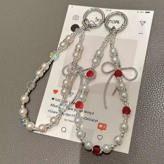 with Lanyard Bow Faux Pad Strap Pearl Phone